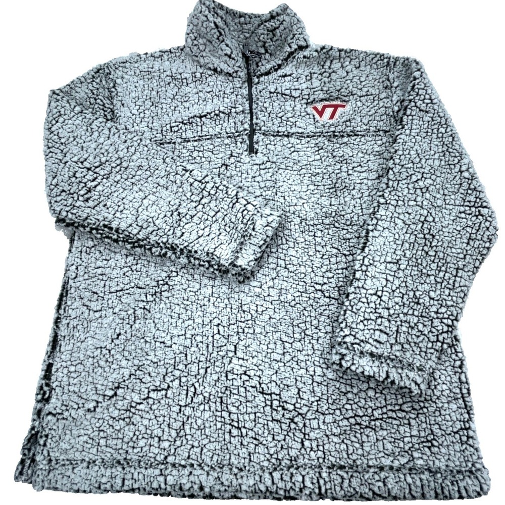 Virginia Tech Hokies Sweater Women Large Pullover Deep Pile Sherpa Fleece Jacket
